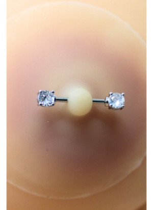 Paire de cache-tétons piercing barre faux diamant peau claire - XP001C